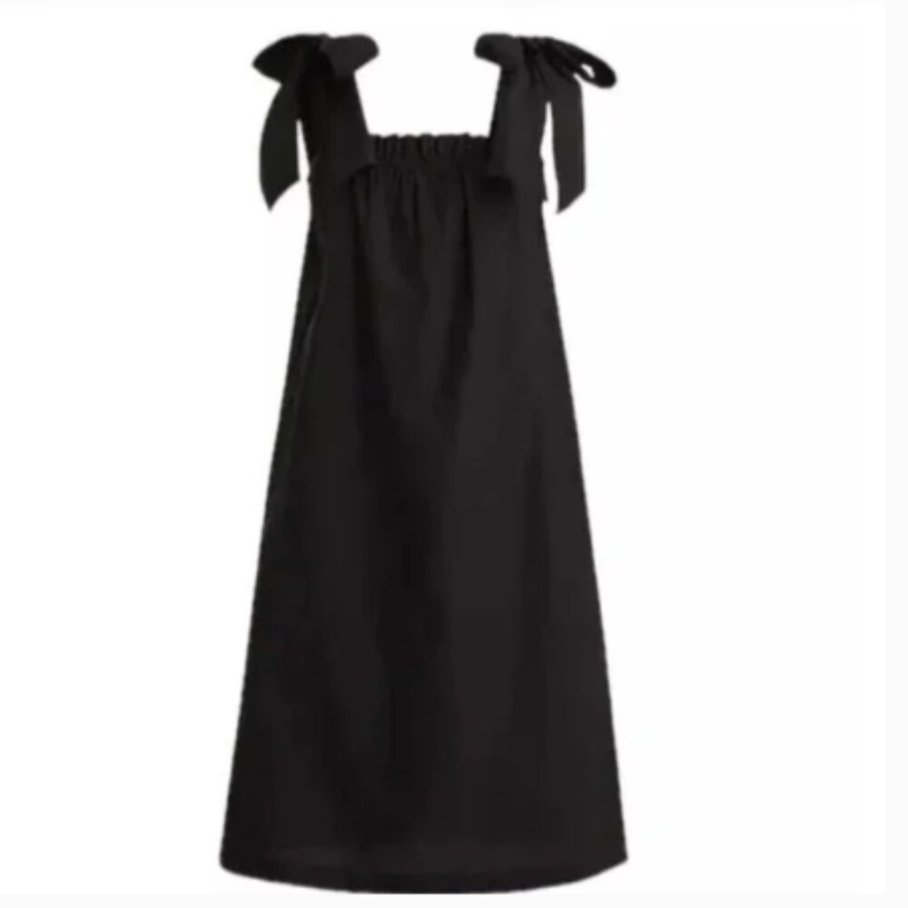 J. Crew Black Tie Shoulder Cotton Poplin Dress (792)
